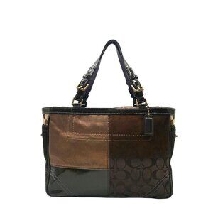 Coach Brown Signature Patchwork Canvas Satchel  J8F69